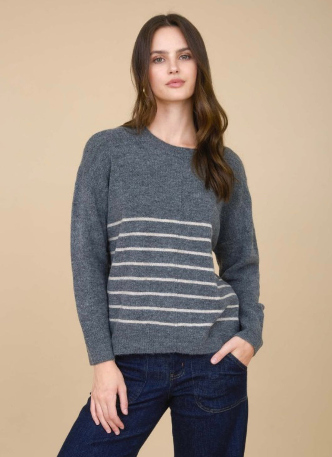 We All Love It Grey Striped Sweater