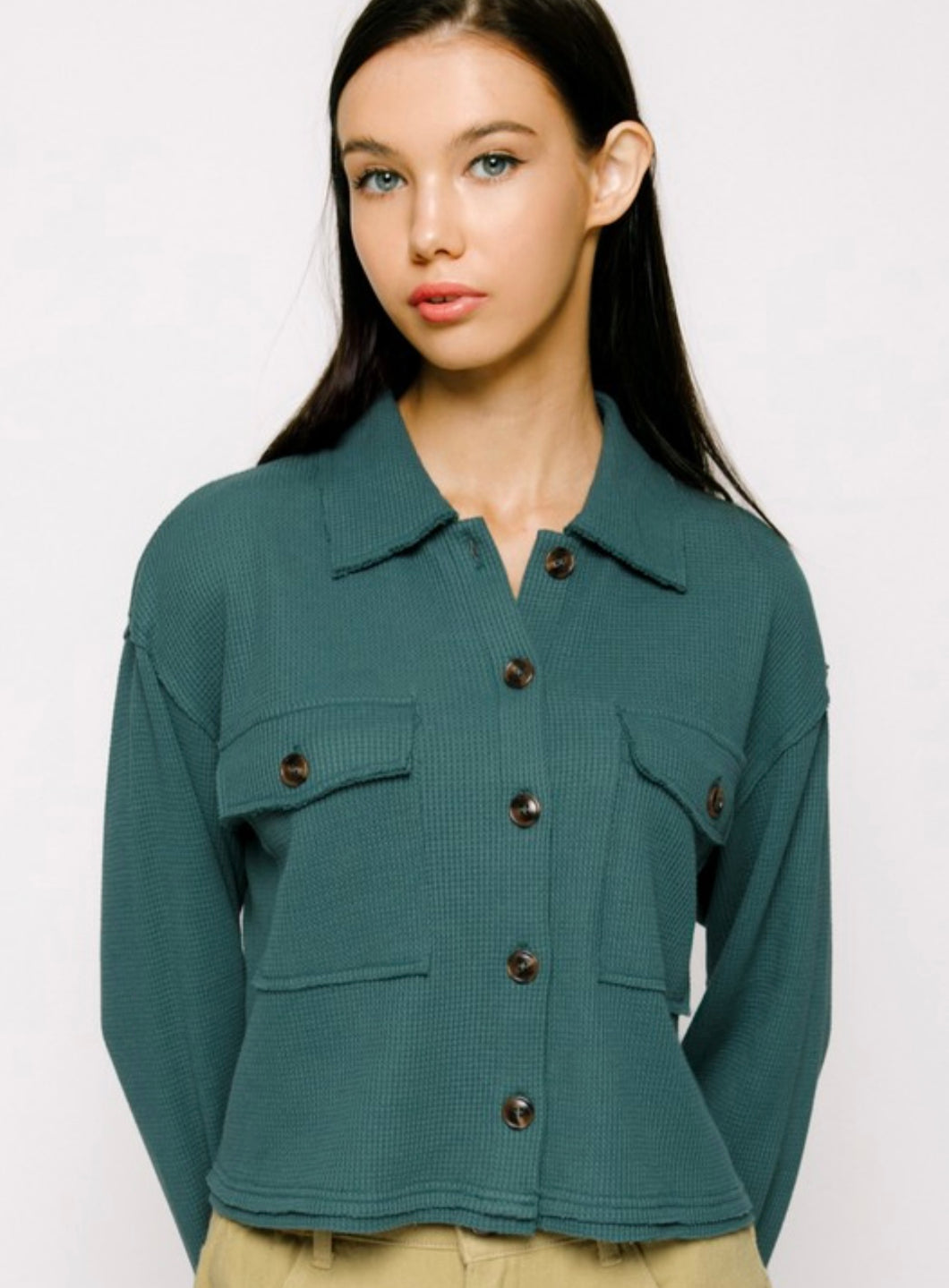 Hear Me Out Hunter Green Button Up