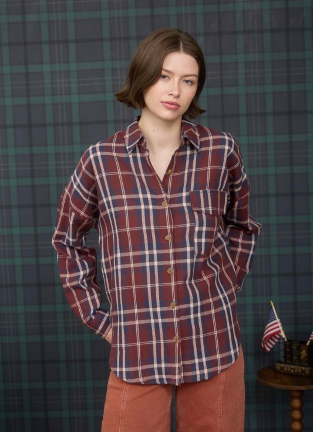 Be Your Best Self Burgundy Plaid Button Up