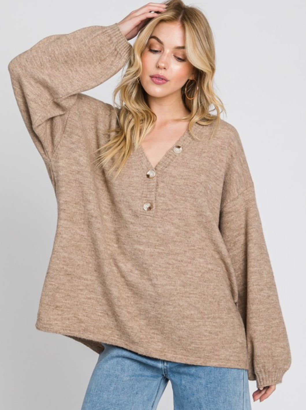 Its Only Temporary Mocha Long Sleeve Sweater