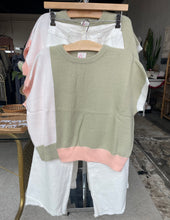 Load image into Gallery viewer, Worth Your Wild Color Block Olive &amp; Ivory Short Sleeve Sweater
