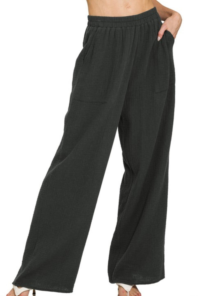 Running Around Black Flowy Pants