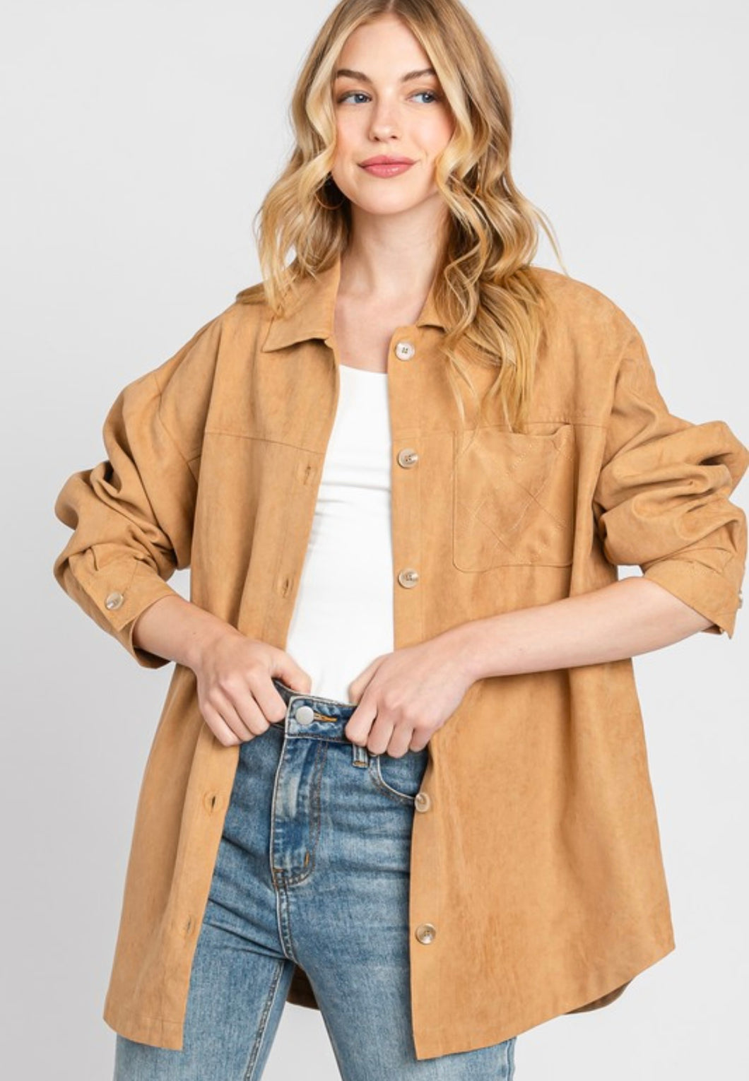 The Easy Part Camel Button Up Shacket