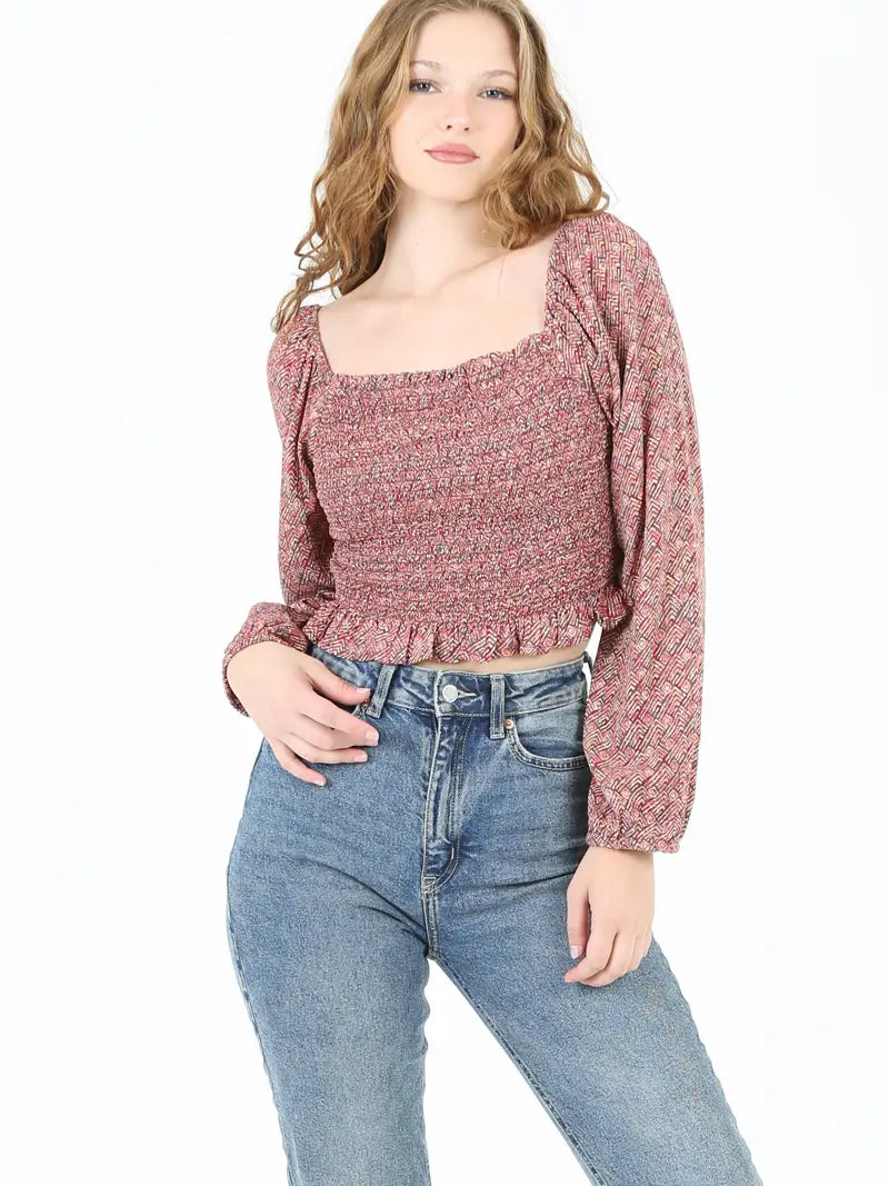 Talk To Me Smocked Long Sleeve Top