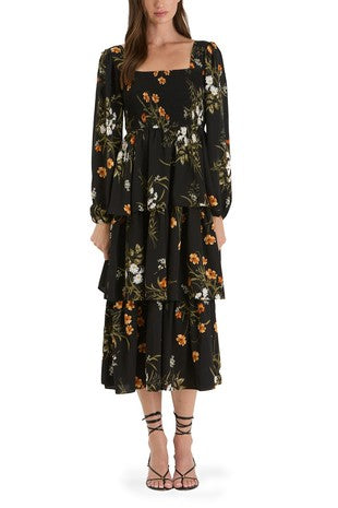 Long Way To Go Black Floral Long Sleeve Dress