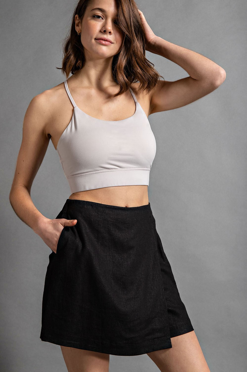Linen Wrap Skort-Black
