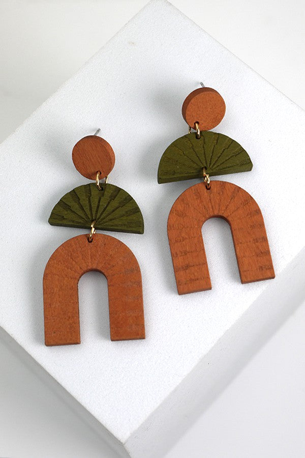 Brown/Green Wood Carved Earring
