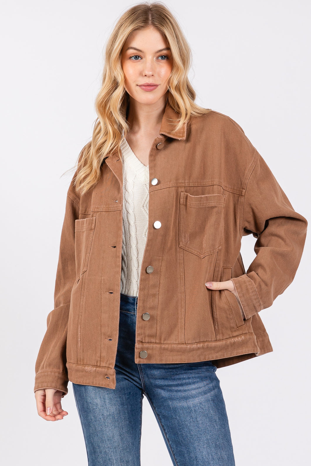 Where Have You Been Camel Denim Jacket