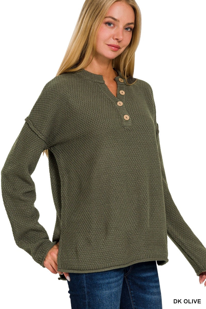 Oh By The Way Dark Olive Long Sleeve Henley