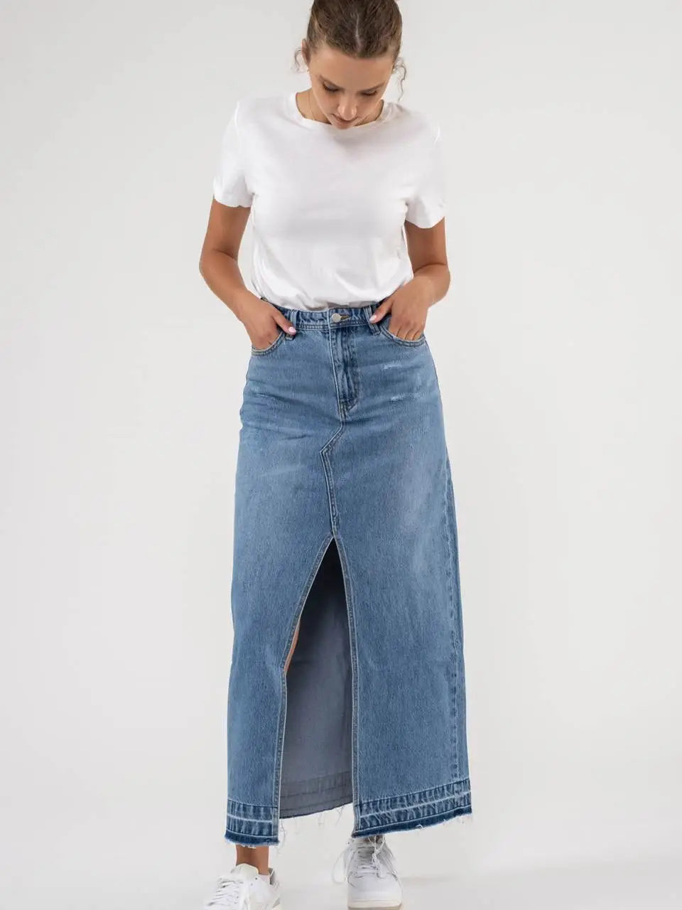 -Size Large-Keeping You Near Long Denim Skirt