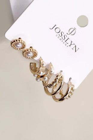 Gold Pearl Hoop Trio