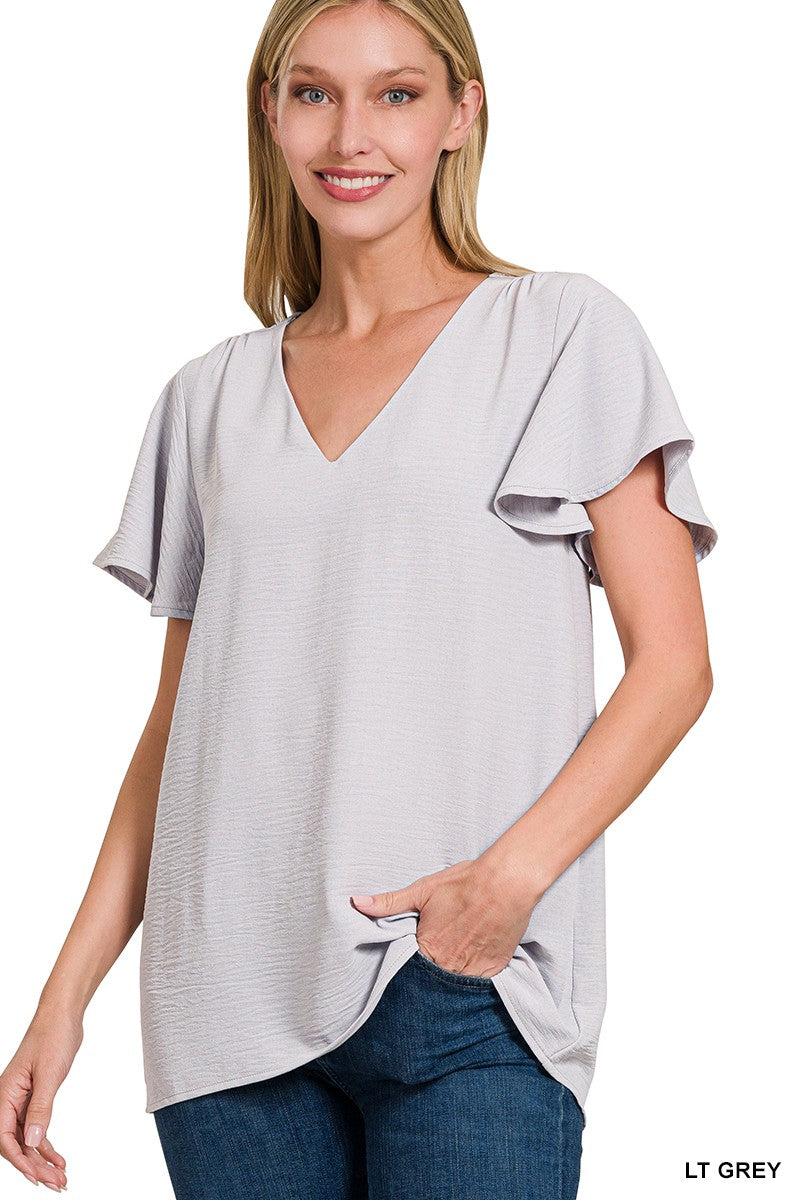 Must See Grey Flutter Sleeve Blouse