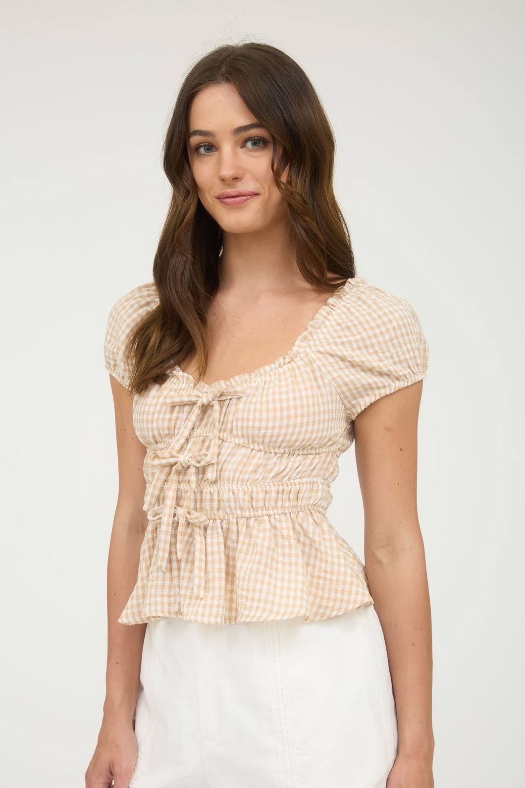 Khaki Gingham Top