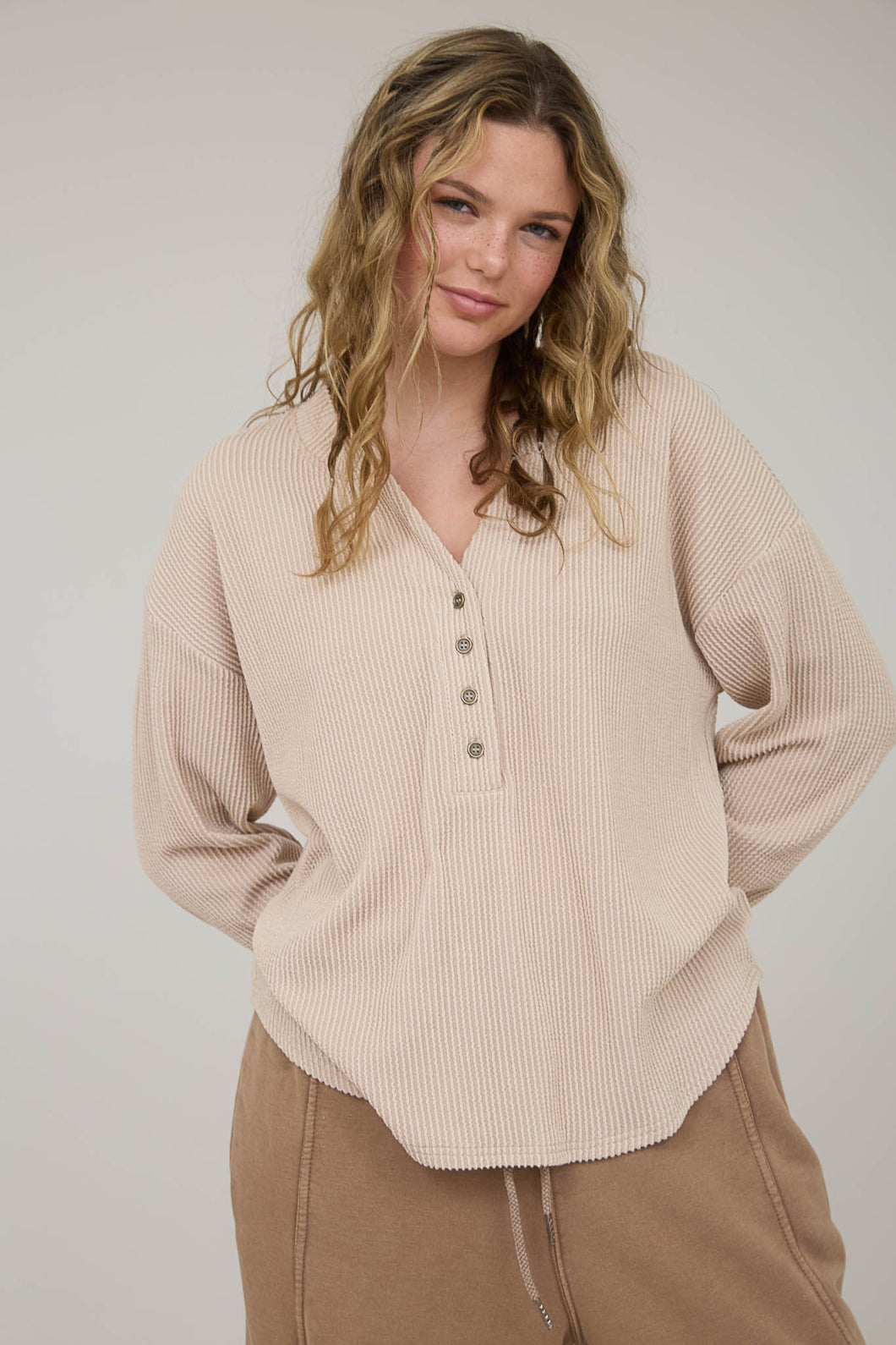 Tell Me About It Light Khaki Long Sleeve