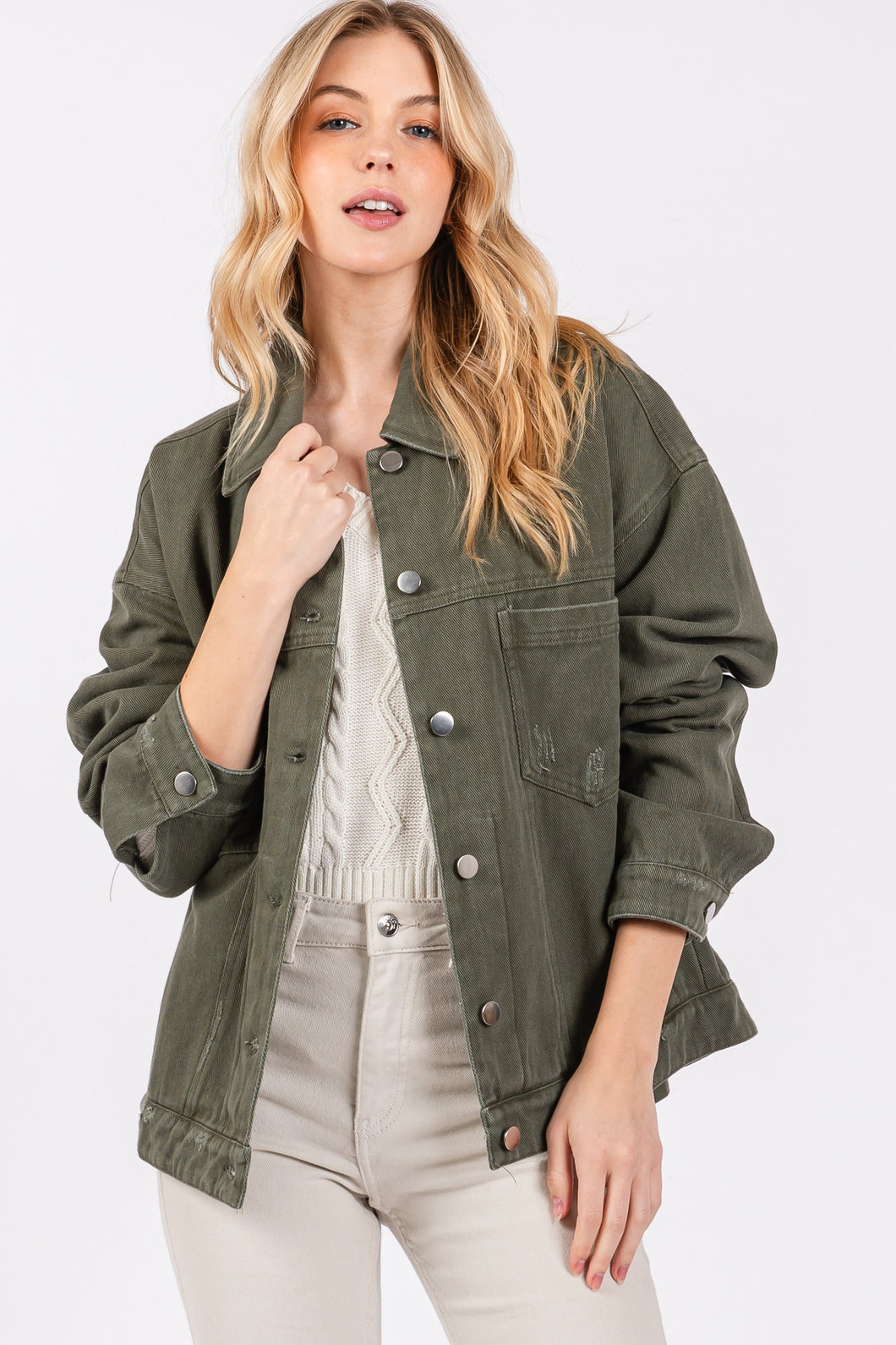 I Can See It All Olive Denim Jacket