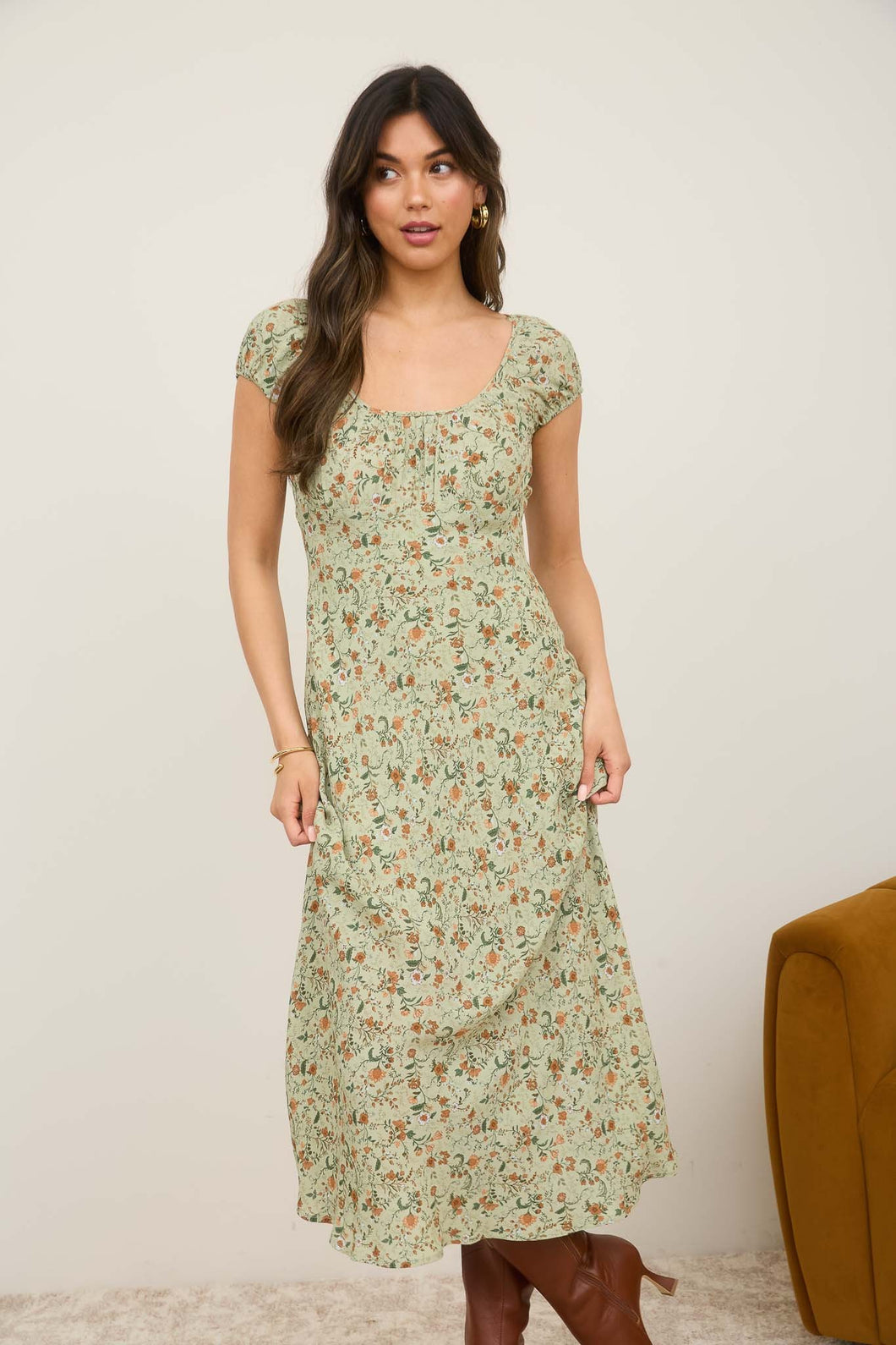 Olive Green Floral Dress