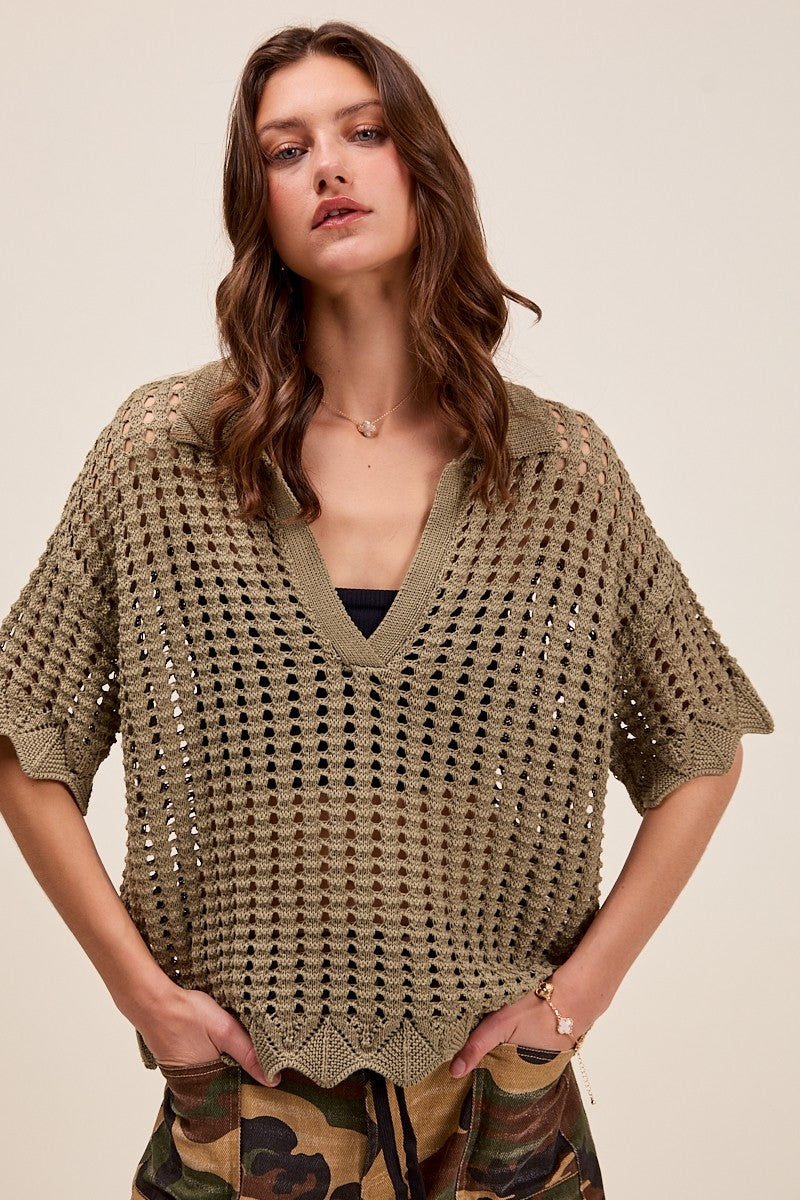 Olive Sweater  Short Sleeve Top
