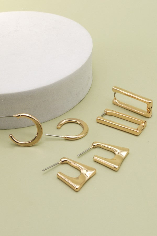 Trio Geo Gold Earrings Set