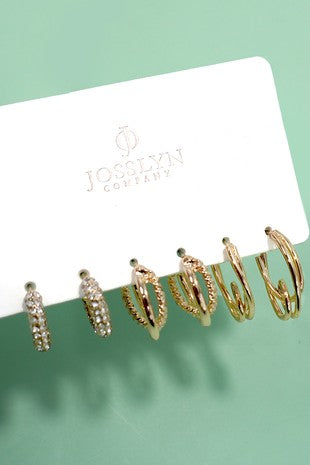 Trio Huggie Hoop Rhinestone Earrings Set